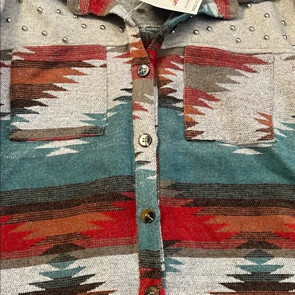 Teal & Red Southwestern Bomber Jacket - Picture 4 of 9